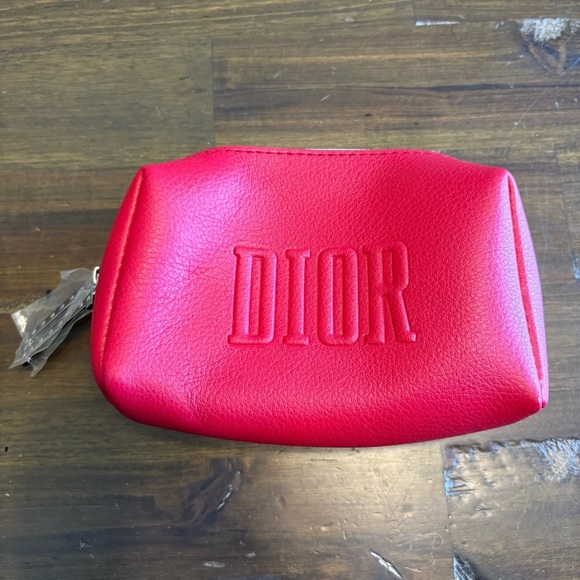 Dior Red Cosmetic Bag Hot Clutch Bag Make Up Case Travel Pouch Logo Small - Picture 1 of 6